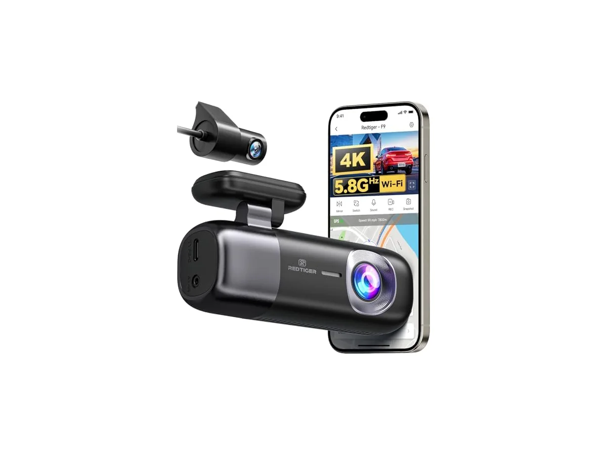 REDTIGER Dashcam Coche Delantera y Trasera: 4K+1080P, WiFi 5.8GHz, GPS