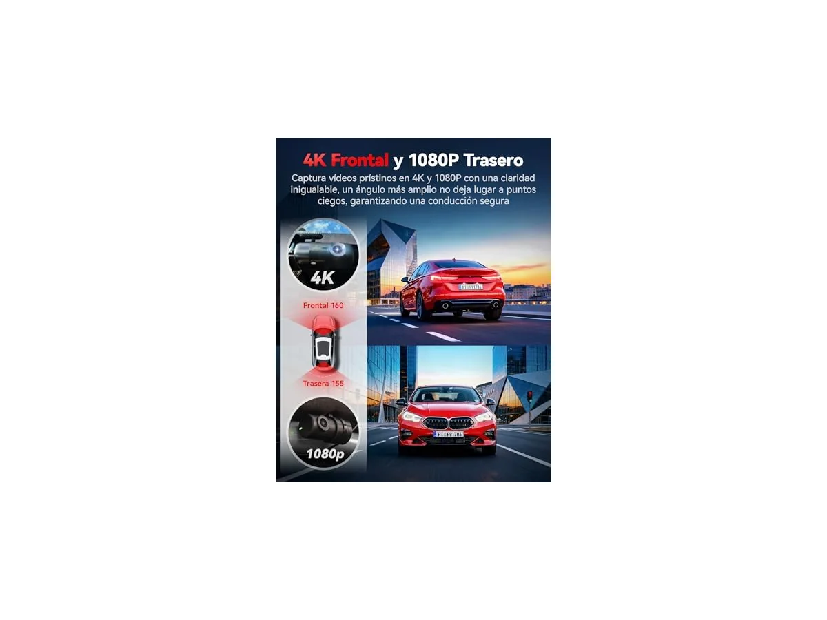 REDTIGER Dashcam Coche Delantera y Trasera: 4K+1080P, WiFi 5.8GHz, GPS foto 3