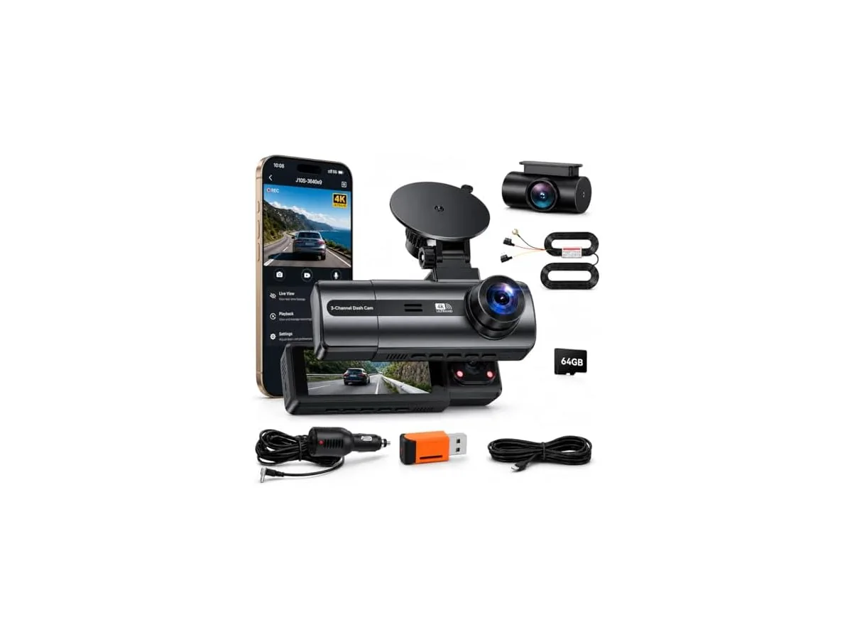 Dashcam 3 Cámaras | 4K Delantera + 1080P Interior y Trasera | WiFi 6 | Pantalla IPS 3,16'' | Visión…