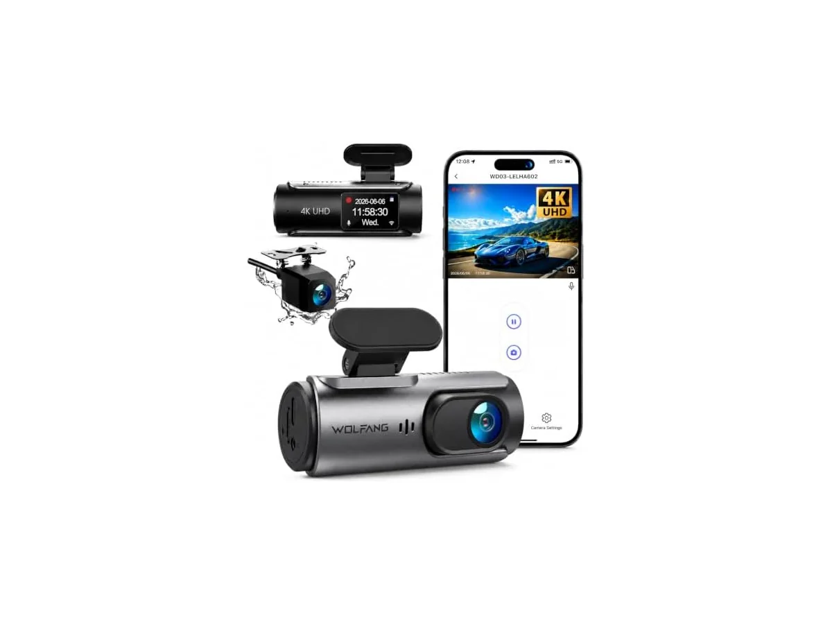 WOLFANG Cámara de Coche Delantera y Trasera 4K UHD, Dashcam de Doble Lente para Coches de 170º Gran… — Ref. BBK9
