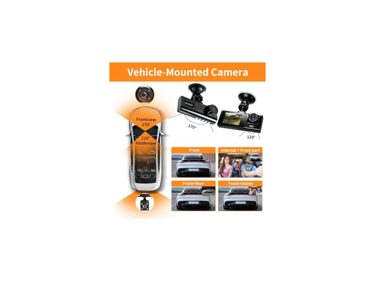 Cámara Dashcam 3 Cámaras 1080P, WiFi Integrada, 360° Sin ángulo Muerto, 170º Gran Angular Monitor de… foto 2