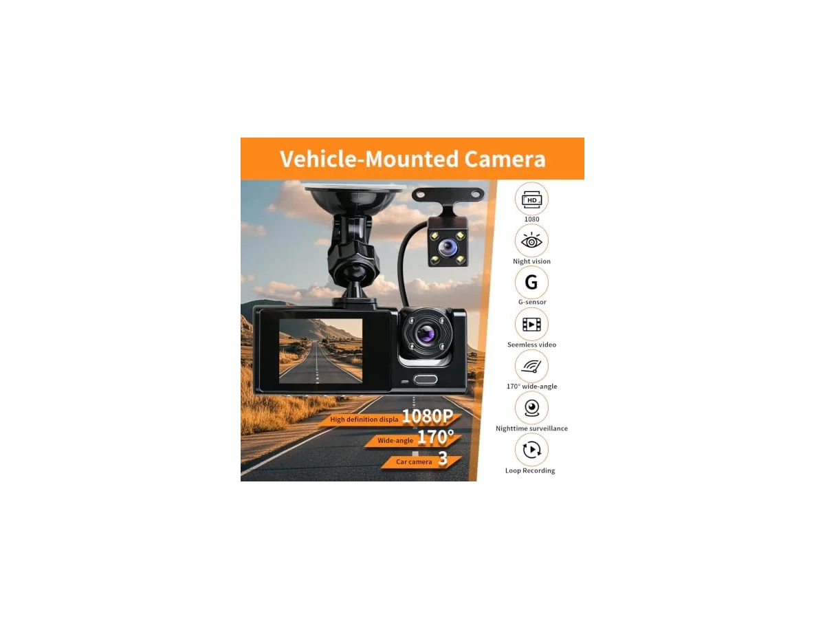 Cámara Dashcam 3 Cámaras 1080P, WiFi Integrada, 360° Sin ángulo Muerto, 170º Gran Angular Monitor de… foto 3