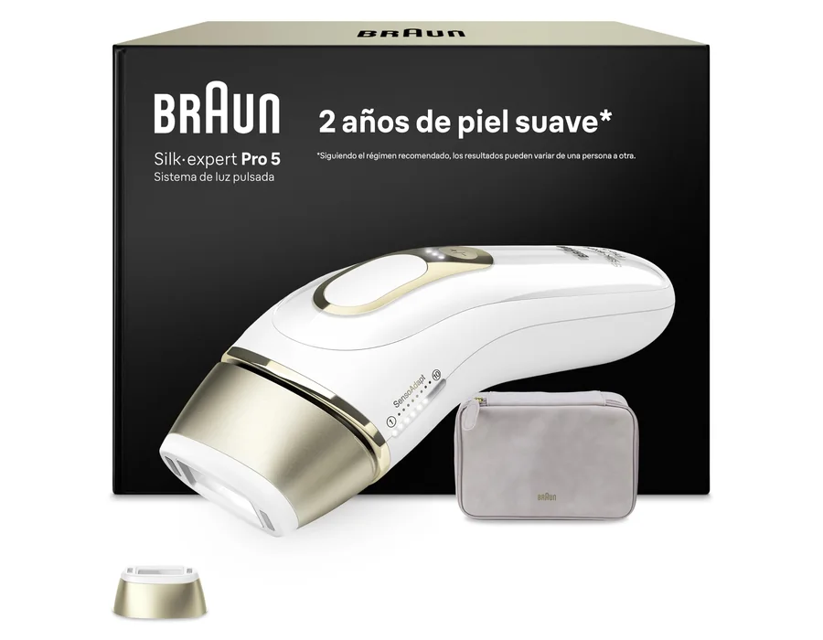 Braun Depiladora Luz Pulsada Silk·expert Pro 5, PL5100, Blanco/Oro