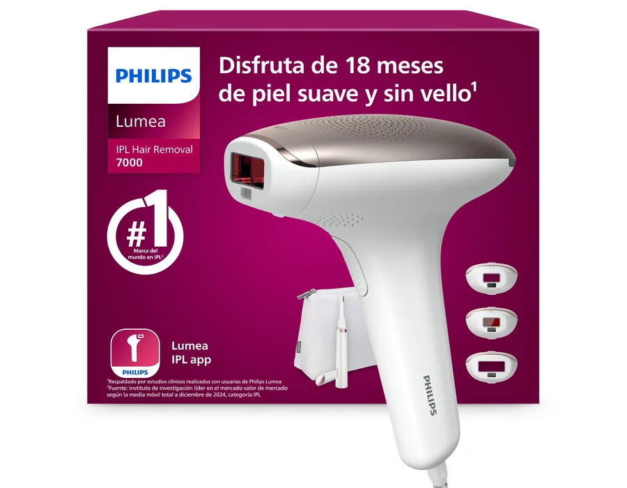 Philips Lumea serie 7000, dispositivo de depilación IPL, alternativa de depilación láser con lápiz recortador compacto satén, 3 accesorios para el cuerpo, la cara y la zona del bik
