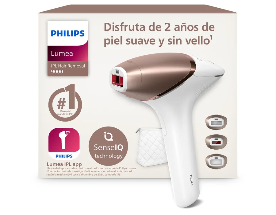 Philips Lumea serie 9000, dispositivo de depilación IPL, alternativa de depilación láser, tecnología SenseIQ, 3 accesorios para el cuerpo, la cara y zonas de precisión, con y sin c