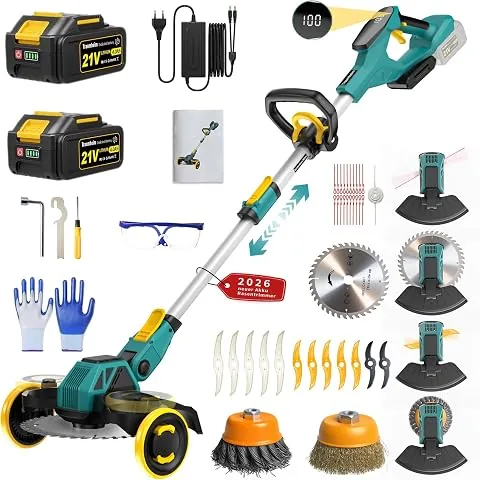 Cortabordes Inalámbrico 21V, Compatible con Baterías Makita, Desbrozadora con Cepillo para Maleza, 2 Baterías de 4.0Ah Incluidas, Motor sin Escobillas de 900W para Césped, Jardín, Patio (Azul) foto 3