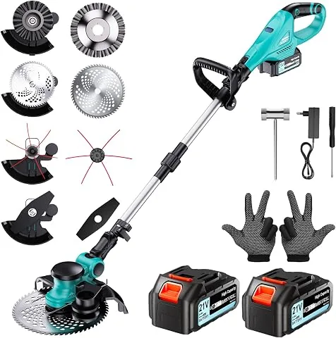 Desbrozadora a Batería Brushless, 21V desbrozadora electrica 4 en 1 con 2 Baterías 4000mAh,Recortadora de Cortabordes con Cepillo de malezas, Longitud retráctil, para Césped, Bordes y Jardín foto 3