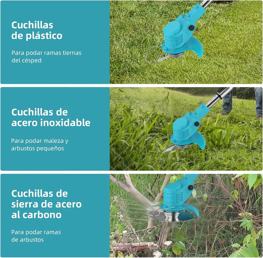 Desbrozadora Batería 21V, Desbrozadora Eléctrica, Equipado con 2 Baterías de 2.0Ah, 4 Cuchillas de Alta Eficiencia y Mango Ajustable, para Uso en Hogar, Patio y Jardín foto 3