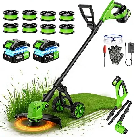 Desbrozadora Bateria con Ruedas,36CM Desbrozadora Electrica con 2 * 3.0 Ah Baterías,800W Motor sin Escobillas,4-in-1 Cortadora de Césped con 8 Bobinas de Repuesto para Jardín y Césped foto 3