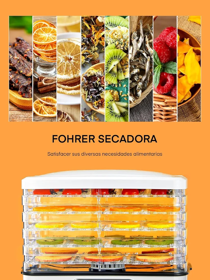 FOHERE Deshidratador de Alimentos, Temperatura Ajustable 35-70°C | Deshidratador de Frutas y Verduras con 5 Bandejas Ajustables, para Frutas, Carnes, Verduras y Hierbas, Receta foto 3