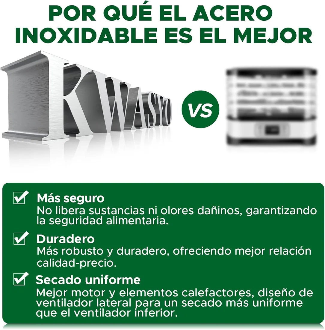 Kwasyo Deshidratador de Alimentos de Acero Inoxidable con 12 Rotar Bandejas, 1000W Secado eficiente de 720° con doble ventilador, Temporizador Temperatura Ajustabledeshidrata fruta, carne, verduras foto 2