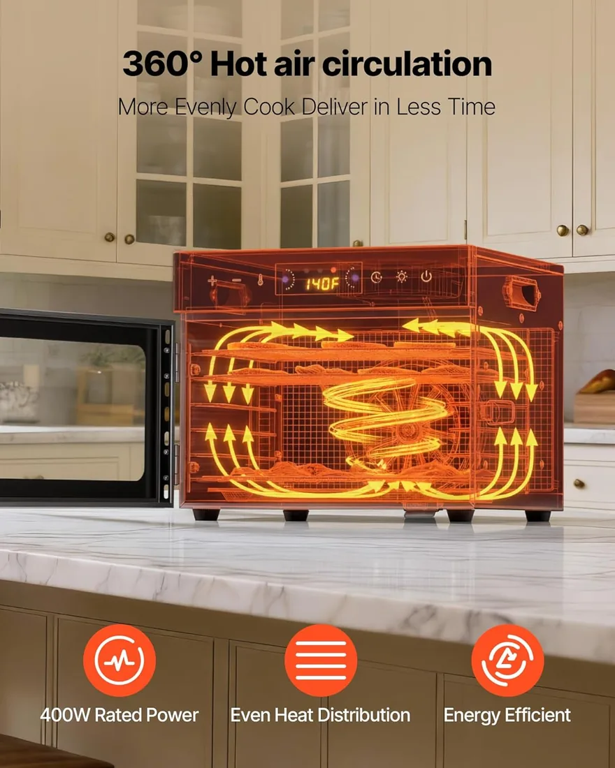 VEVOR Deshidratador de Alimentos 6 Bandejas de Acero Inoxidable Secador de Alimentos Eléctrico 400 W con Temperatura Ajustable y Temporizador de 24 Horas para Cecina, Frutas, Verduras, Hierbas foto 3