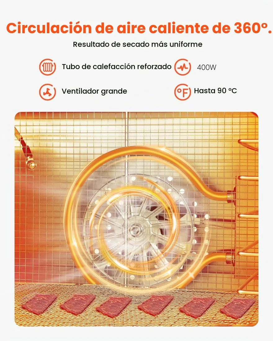 VEVOR Deshidratador de Alimentos 8 Bandejas de Acero Inoxidable Secador de Alimentos Eléctrico 400 W con Temperatura Ajustable y Temporizador de 24 Horas para Cecina, Frutas, Verduras, Hierbas foto 2