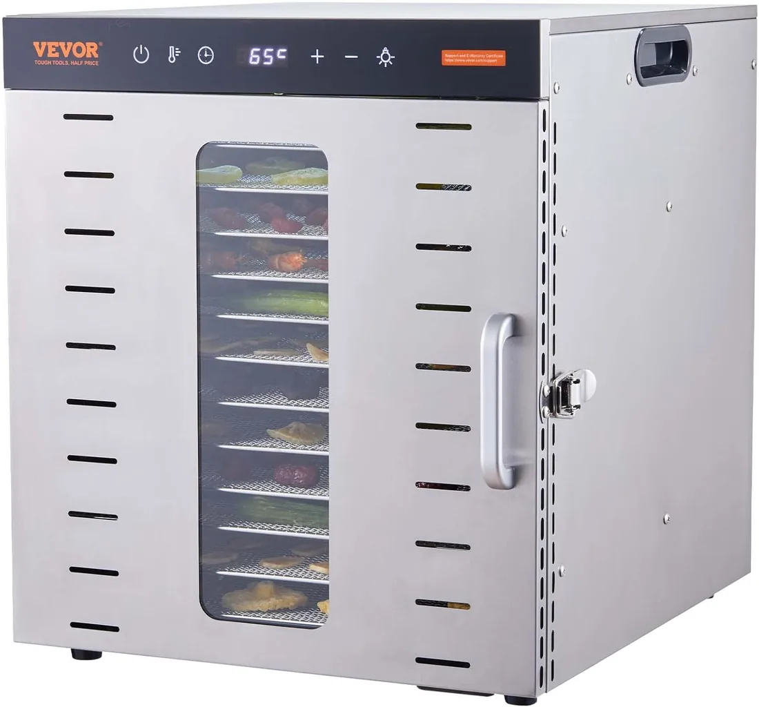 VEVOR Máquina Deshidratadora de Alimentos 10 Bandejas de Acero Inoxidable 1000 W Deshidratador Eléctrico de Frutas y Verduras Temperatura Ajustable 30-90 °C Temporizador 0,5-48 h para Hierbas, Carne