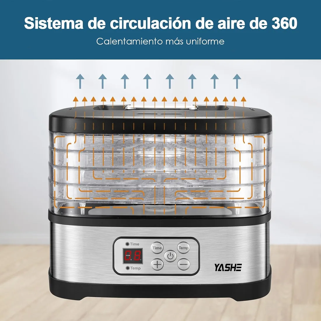 YASHE GGJ-261B Deshidratador de Alimentos, Control de Temperatura de 35 a 70°C y Temporizador de 72 Horas, 5 Bandejas de Altura Ajustable, Deshidratador de Frutas y Verduras, 240 Vatios, Sin BPA foto 3