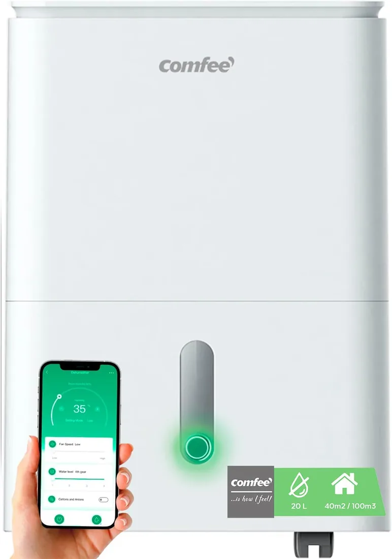 COMFEE' Deshumidificador de Humedad interior 20L / 2-EN-1 Purificador Eléctrico Silencioso con Ionizador, App/WIFI, 4 modos, Bajo Consumo con Depósito Extraible | Easy Dry 20 hasta 52 m² / 150 m³ foto 3