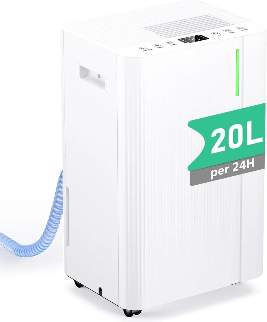 Deshumidificador 20L/Día - Deshumificadores Eléctrico con Compresor, 3 Modos, Silencioso y de Bajo Consumo, Drenaje Continuo, Depósito 5L, Temporizador 24H, Control Automático de Humedad para Hogar foto 3