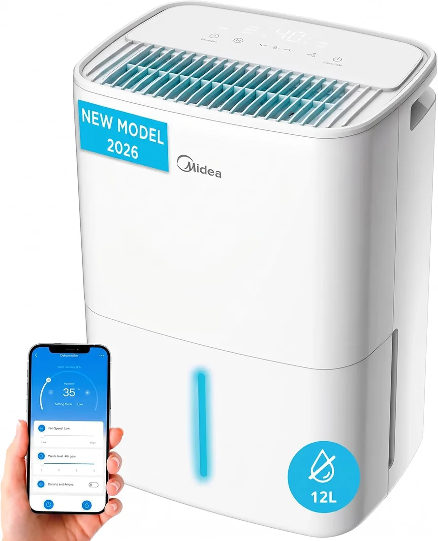 MIDEA Deshumidificador de Humedad Silencioso 12L/Dia | App/Wifi | 35 m2 | Deshumificadores para Humedades en Habitación con Depósito Extraible - Deshumificador Electrico Pequeño Bajo Consumo 300W foto 3
