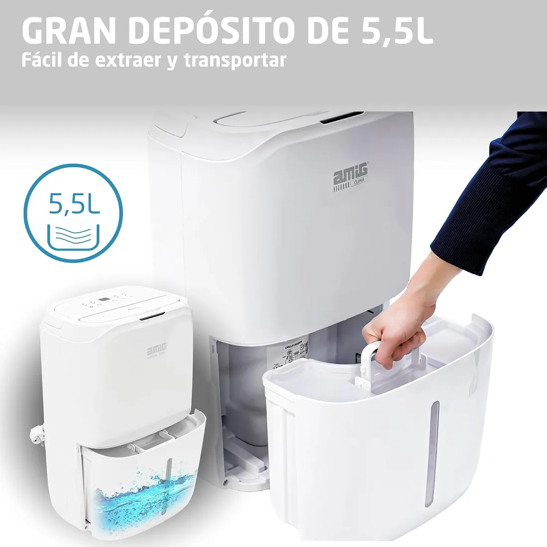 Amig – Deshumidificador MIST - Capacidad 20L/día - Depósito extraíble 5,5L - Control de Humedad y Temporizador - 36 x 28 x 56 cm - 270W - Cobertura 160m3/h - Silencioso 42 dB - Secado de Ropa foto 3