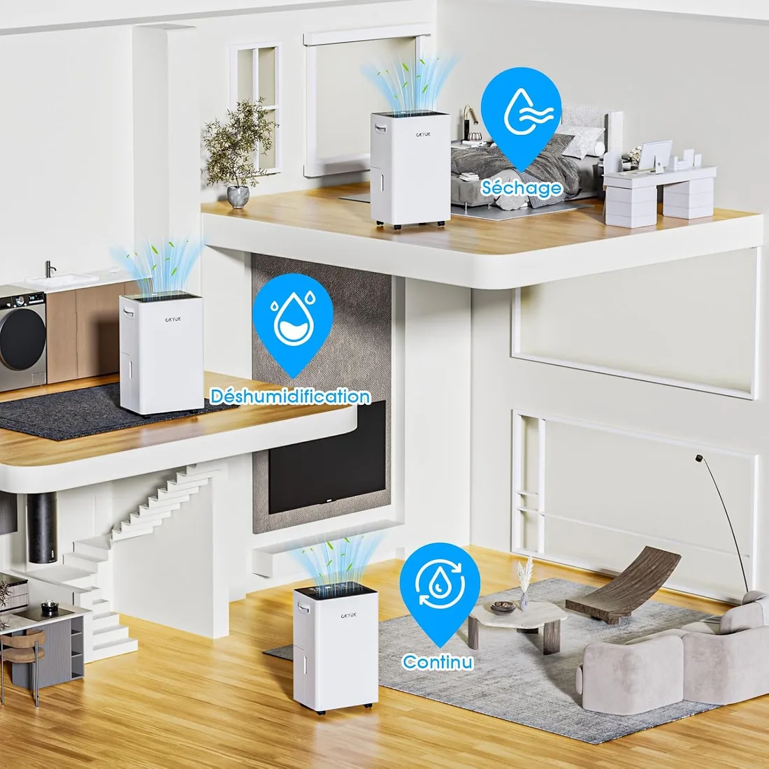 Deshumidificador 20L con Indicador Digital de Humedad,Deshumificadores de humedad Deshumidificador para Hogar hasta 60m² con Apagado Automático, Ideal para, Baños, Dormitorios, Sótanos (20L Blanco) foto 3