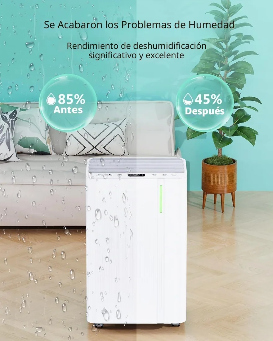 Deshumidificador 20L/Día - Deshumificadores Eléctrico con Compresor, 3 Modos, Silencioso y de Bajo Consumo, Drenaje Continuo, Depósito 5L, Temporizador 24H, Control Automático de Humedad para Hogar foto 2