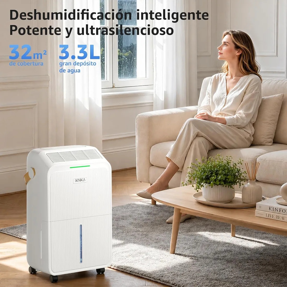 KNKA Deshumidificador 16L/d Deshumificador de Humedad Doméstico Silencioso | Dehumidifier for Home Depósito 3,3 L integrado, modo noche, pantalla LED humedad en tiempo real, flujo de aire 80 m³ 35 m² foto 2