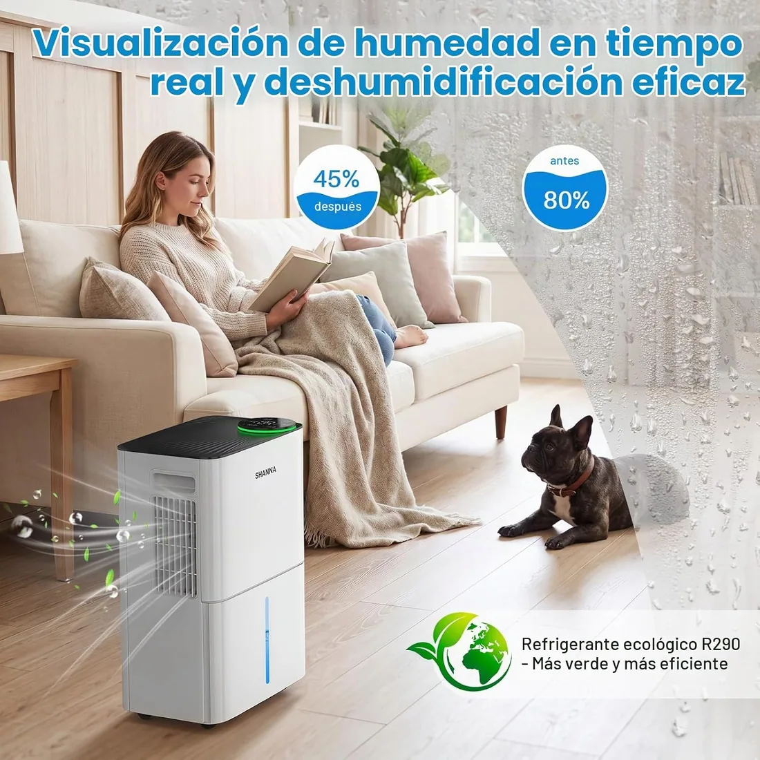 SHANNA Deshumidificador 15L Para Hogar, Hasta 40m², Con Apagado Automático. Ideal Para Baños, Dormitorios Y Sótanos. Refrigerante R290. Cambio Gratuito En 1 Año Y Garantía De 10 Años. foto 2