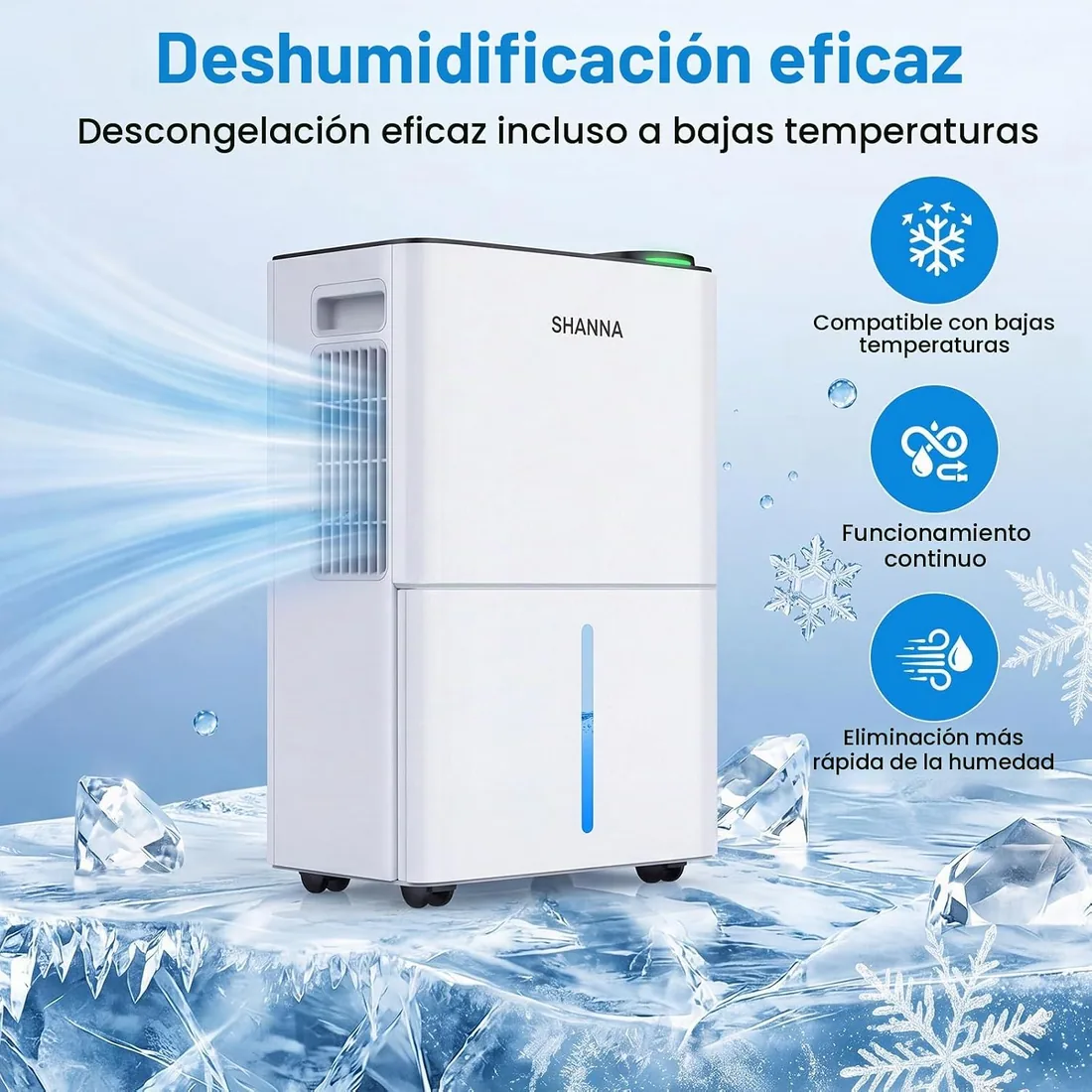 SHANNA Deshumidificador 15L Para Hogar, Hasta 40m², Con Apagado Automático. Ideal Para Baños, Dormitorios Y Sótanos. Refrigerante R290. Cambio Gratuito En 1 Año Y Garantía De 10 Años. foto 3