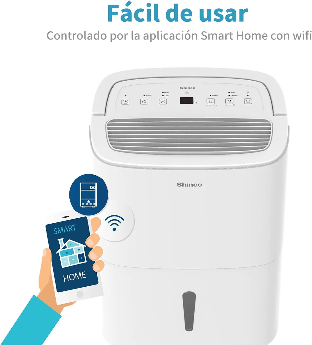 SHINCO WIFI Deshumidificador Portátil 50L/Día con Bomba Elevadora, Purificador de Aire, Filtro de Carbón Activado, Temporizador de 24 Horas, Drenaje Continuo, Función de Secadora, Blanco foto 3