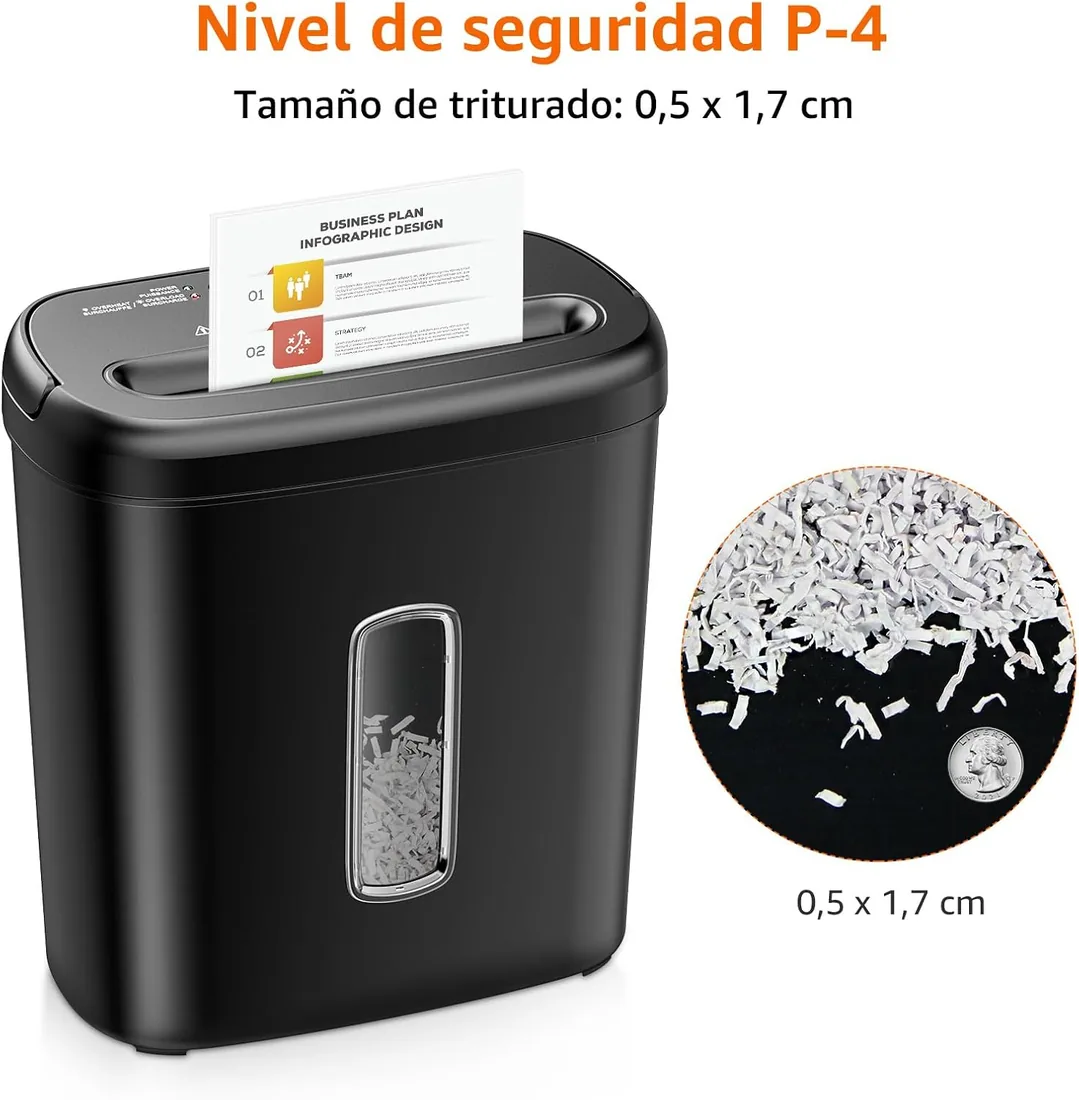 Amazon Basics Trituradora de Papel de Corte Cruzado, de 8 Hojas, con Ventana Transparente, para Documentos y Tarjetas de Crédito, Papelera de 14L, Color Negro foto 3
