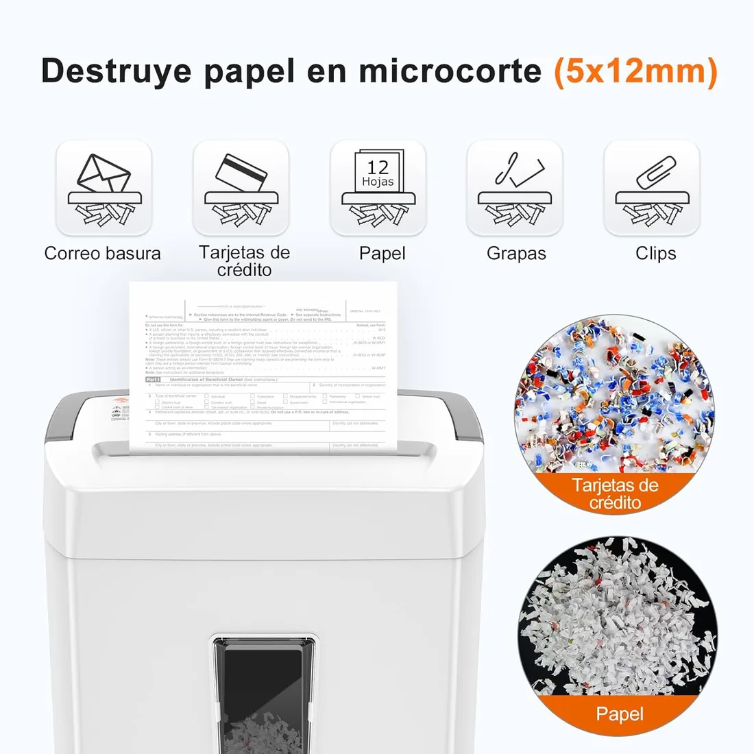 Bonsaii Destructora de Papel 12 Hojas Microcorte, Papelera 21L | Nivel de seguridad DIN P-4, sistema antiatascos, protección térmica, ideal para oficina y hogar, C275-B foto 2