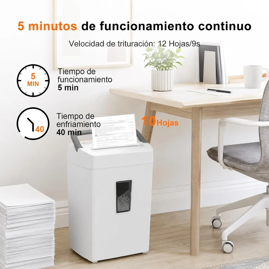 Bonsaii Destructora de Papel 12 Hojas Microcorte, Papelera 21L | Nivel de seguridad DIN P-4, sistema antiatascos, protección térmica, ideal para oficina y hogar, C275-B foto 3