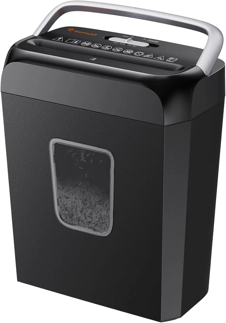 Bonsaii Destructora de Papel 6 Hojas, Corte en Partículas P-4 para Tarjetas | Destruye grapas y tarjetas, Papelera 13L, Alta seguridad P-4, Ideal para hogar y oficina, C237-B