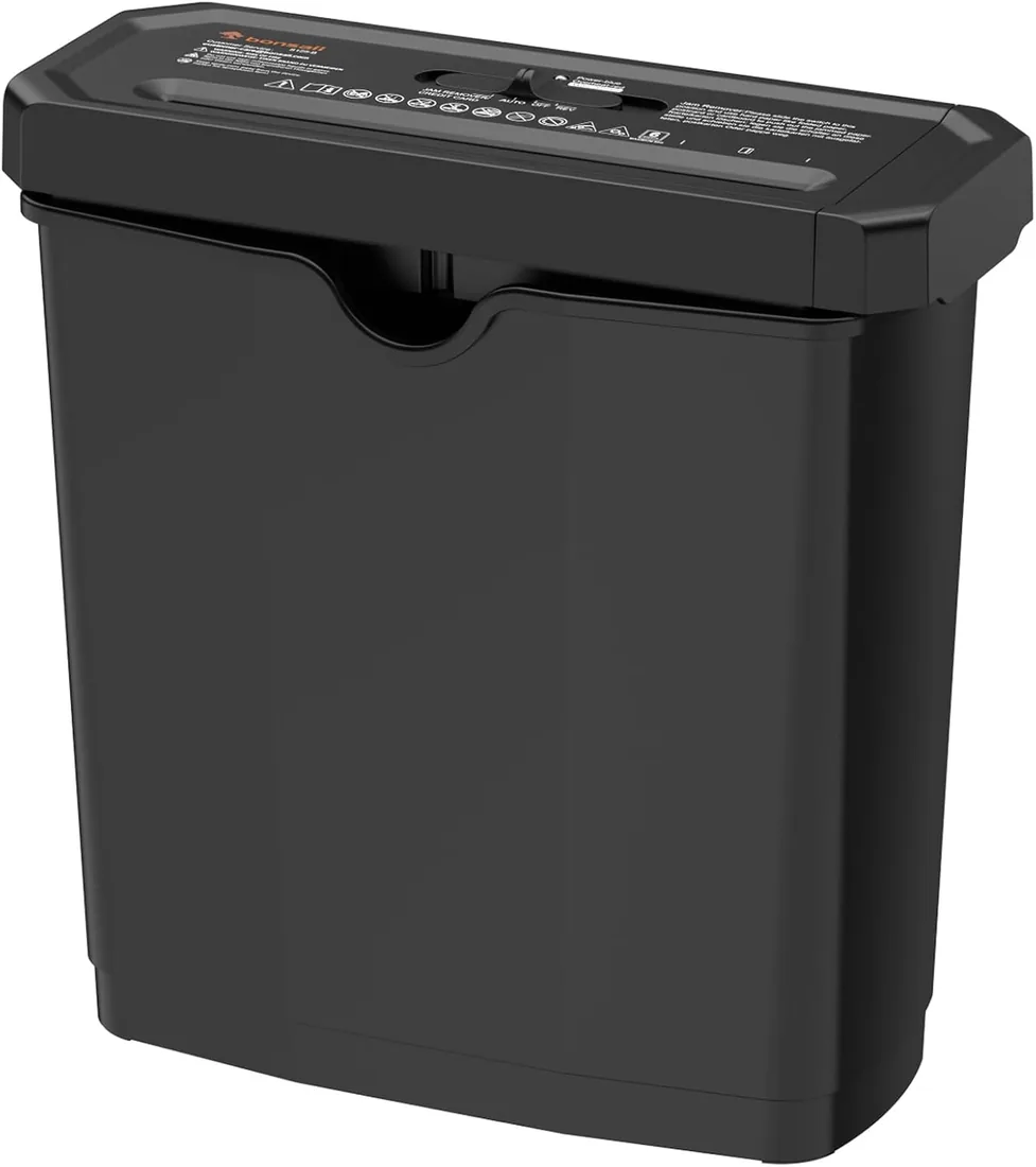 Bonsaii Trituradora De Tiras 6 Hojas, para Cestos De 315-395mm, 7L, S125-B | Mango Extensible, Destructora Papel Pequeña, Con Función Para Triturar Tarjetas De Crédito, Ideal Para Oficina En Casa