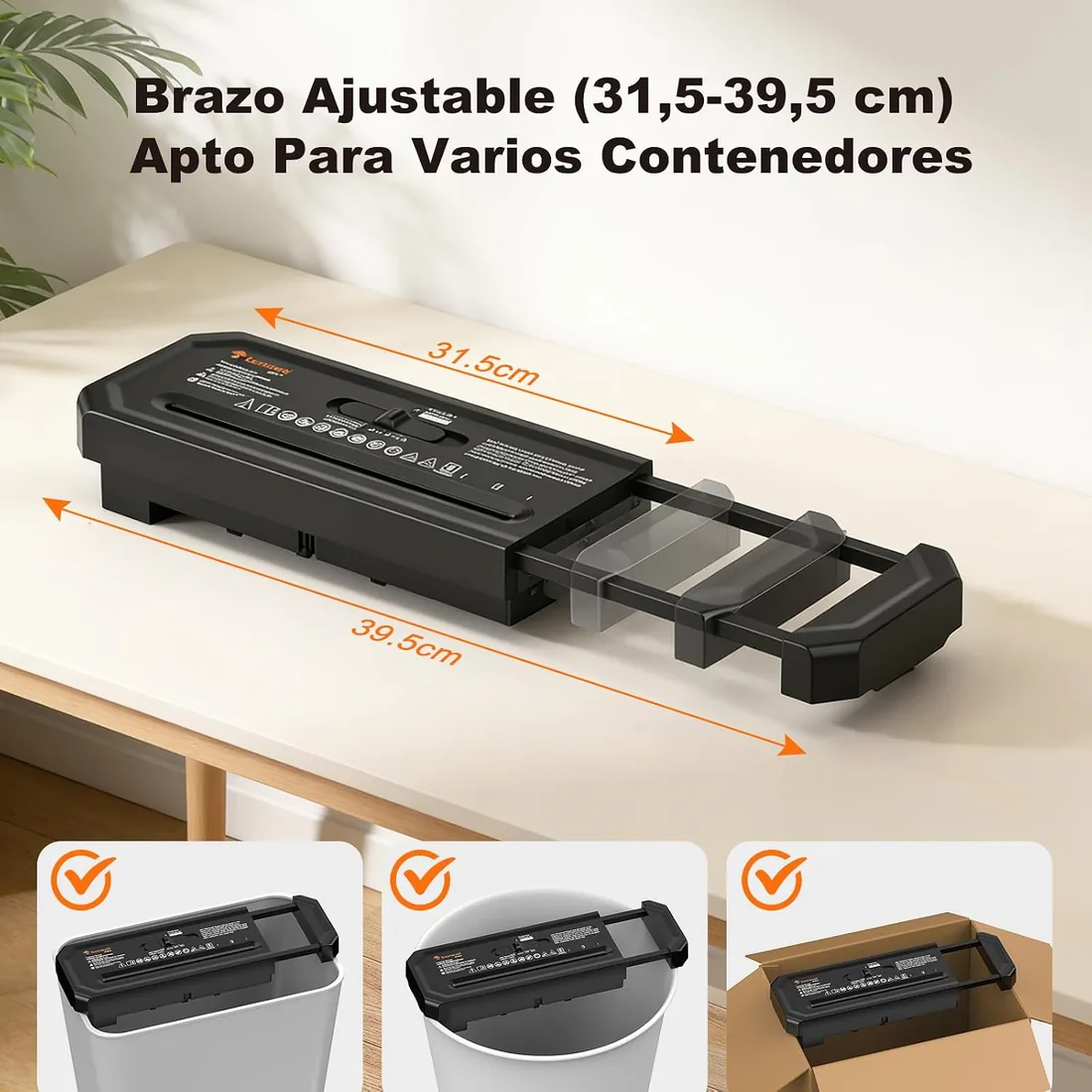 Bonsaii Trituradora De Tiras 6 Hojas, para Cestos De 315-395mm, 7L, S125-B | Mango Extensible, Destructora Papel Pequeña, Con Función Para Triturar Tarjetas De Crédito, Ideal Para Oficina En Casa foto 3
