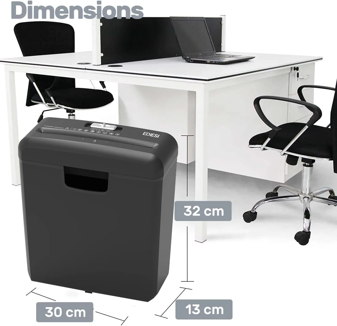 Ediesi, Trituradora de Papel, Destructora de Papel, hasta 6 Hojas, para Tarjetas de Visita, CDs, DVDs y Grapas, Portátil, con Papelera de 10 litros, para Casa y Oficina foto 2