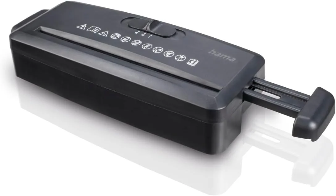 Hama |Trituradora de Papel Nivel de Seguridad P-1, Negro | "Mini S6,Destructora Papel, Dimensiones 30,8x10,6x6,3 cm, MAX. Nivel Ruido: 72 db, MAX. Velocidad de Corte: 3m/min, 8mm Corte
