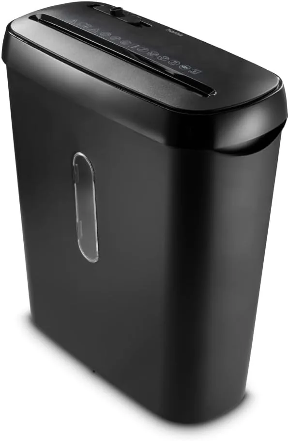 Hama |Trituradora Papel Nivel Seguridad E-2,P-2,T-2, Negro | Destructora Papel, 28,5x13,5x32,2cm, Niv Ruido: 72db, Velocidad: 2,8m/min, 6mm Corte, 6 Hojas DINA4, Tarjetas crédito, Grapas