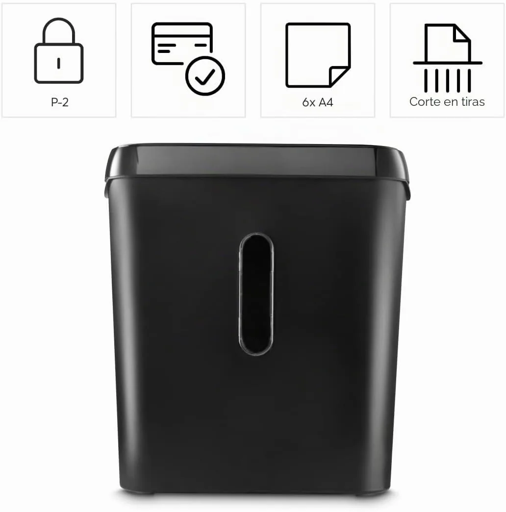 Hama |Trituradora Papel Nivel Seguridad E-2,P-2,T-2, Negro | Destructora Papel, 28,5x13,5x32,2cm, Niv Ruido: 72db, Velocidad: 2,8m/min, 6mm Corte, 6 Hojas DINA4, Tarjetas crédito, Grapas foto 2