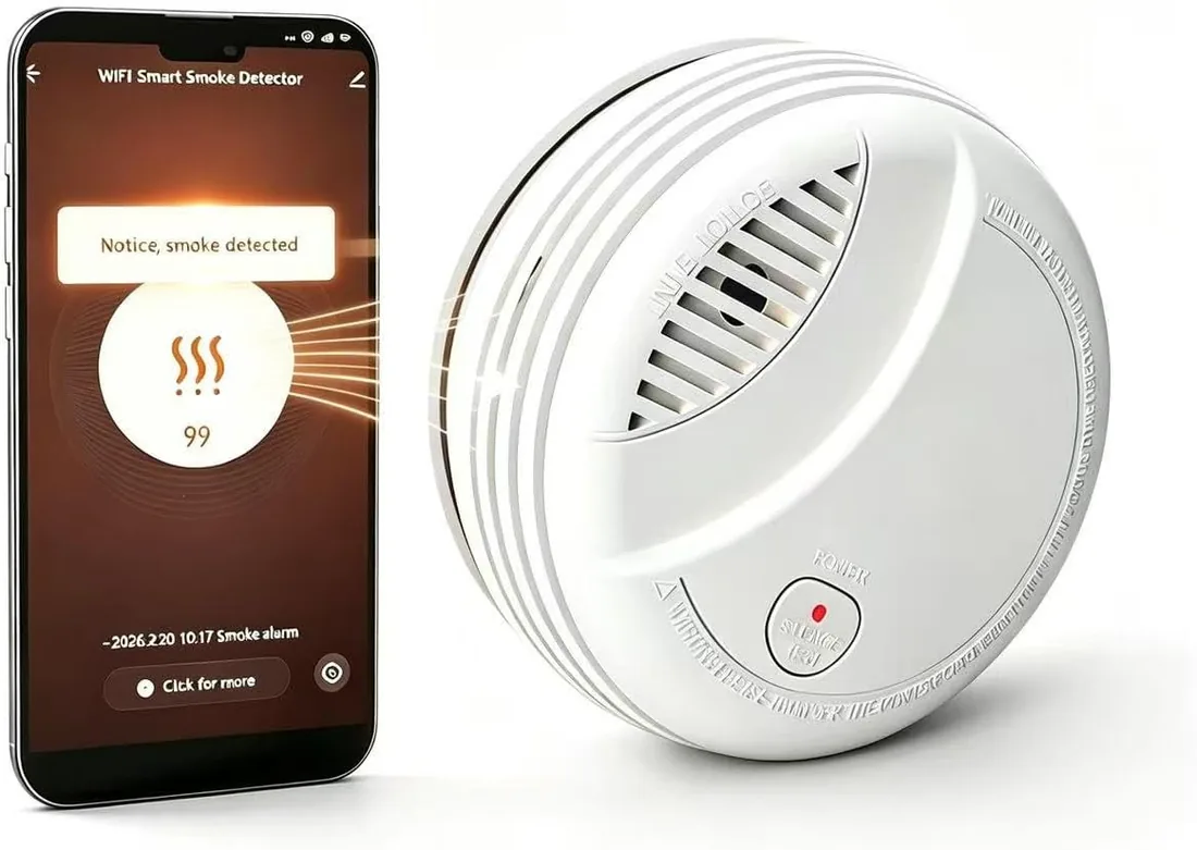 Detector de Humo WiFi Alarma de Incendio Inteligente con Notificaciones App y Silencio Remoto, Pila Sustituible, Certificado EN 14604, Notif. de Tuya/Smart Life a la Familia, 1 Pieza foto 2