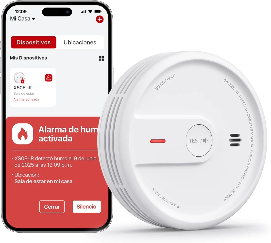 X-Sense Detector de Humo Wi-Fi, XS0E-iR, 1 Unidad | Alarma contra incendios, Alertas y control mediante app, Modo nocturno