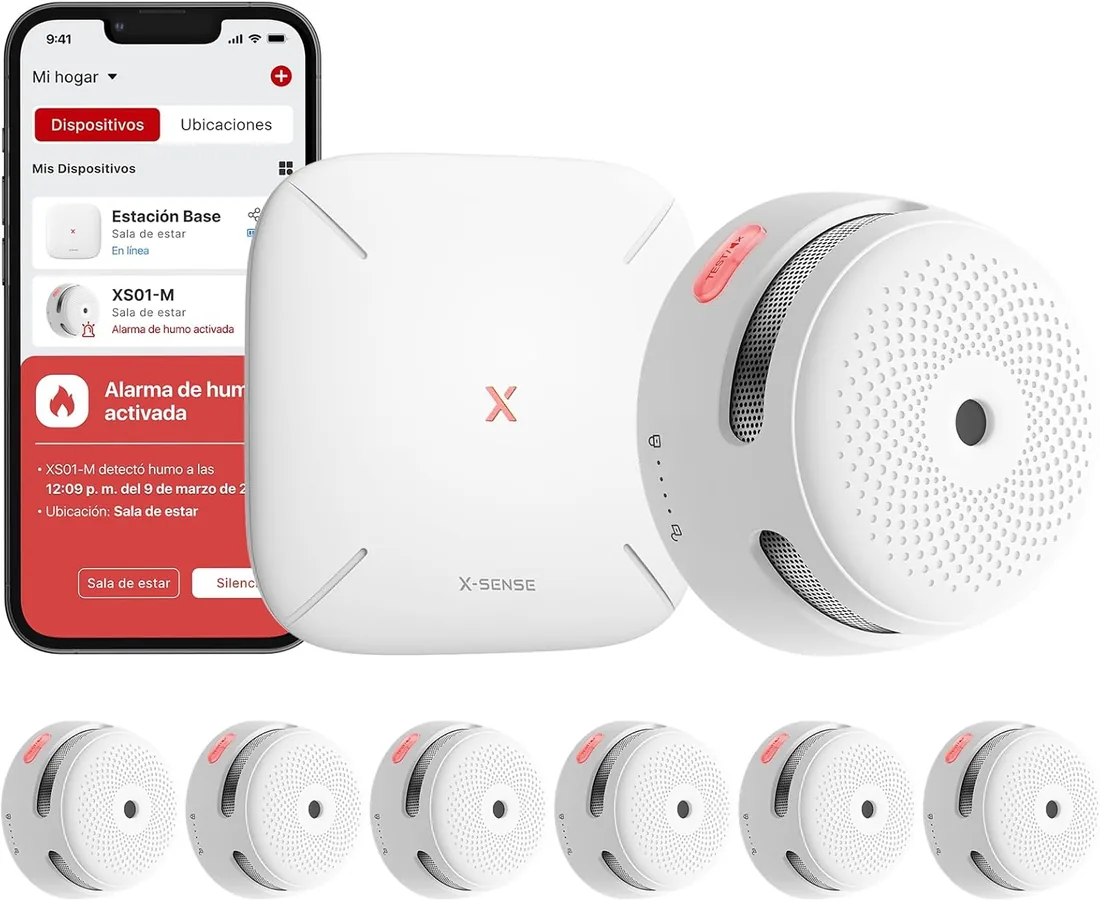 X-Sense Detector de Humo WiFi, Kit Base, Certificado EN 14604, FS61 | 6 Detectores y 1 Base, Alarma de Incendio Inteligente con Notificaciones App y Silencio Remoto, Batería reemplazable foto 3