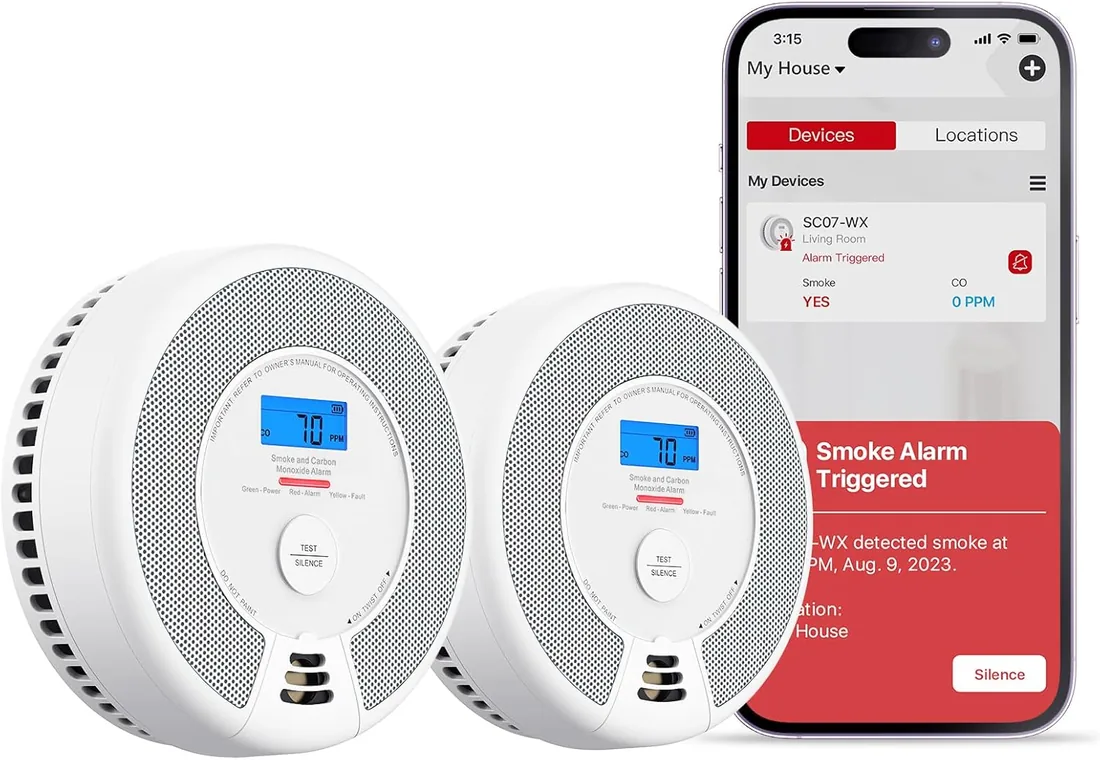 X-Sense Detector Inteligente de Humo y Monóxido de Carbono Wi-Fi con Batería Reemplazable, Compatible con la App X-Sense Home Security, SC07-WX, Pack de 2
