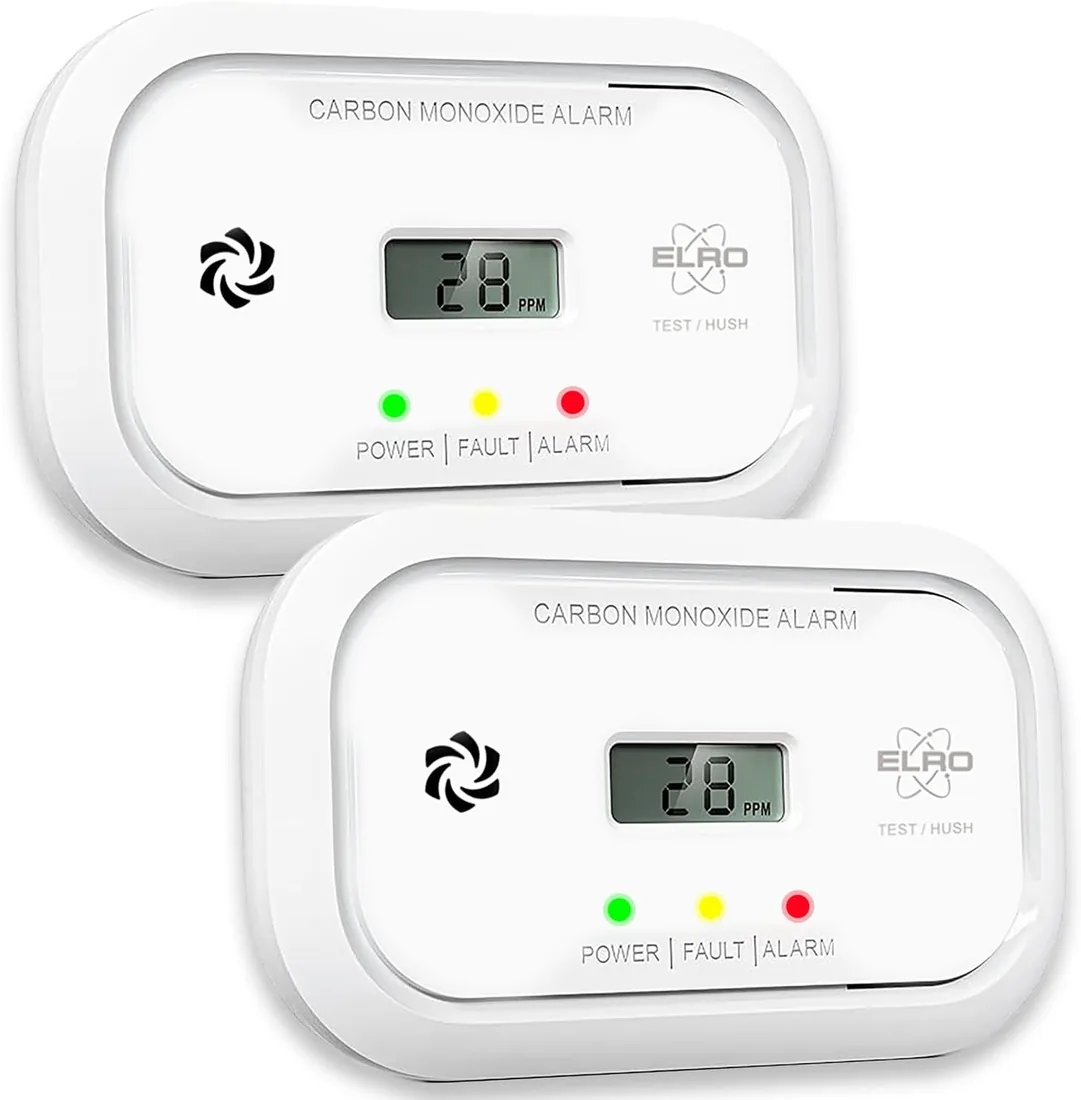 2-Pack ELRO FC5003 Detectores de Monóxido de Carbono | Sensor de 10 Años | con Pantalla | 2 Unidades