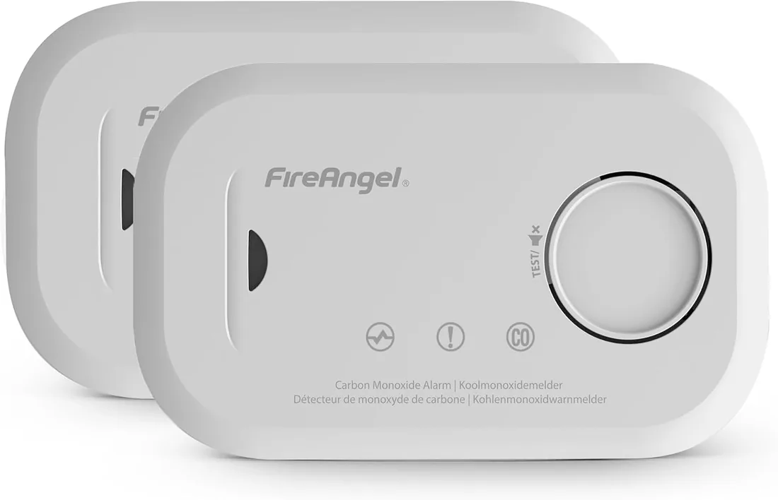 FireAngel 2 Detectores de Monóxido de Carbono con Sensor de 10 Años de Duración y Pilas AA – Alarma de CO Portátil - FA6813