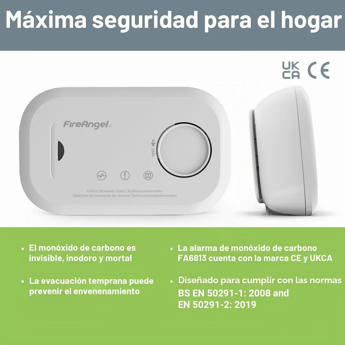 FireAngel 2 Detectores de Monóxido de Carbono con Sensor de 10 Años de Duración y Pilas AA – Alarma de CO Portátil - FA6813 foto 3