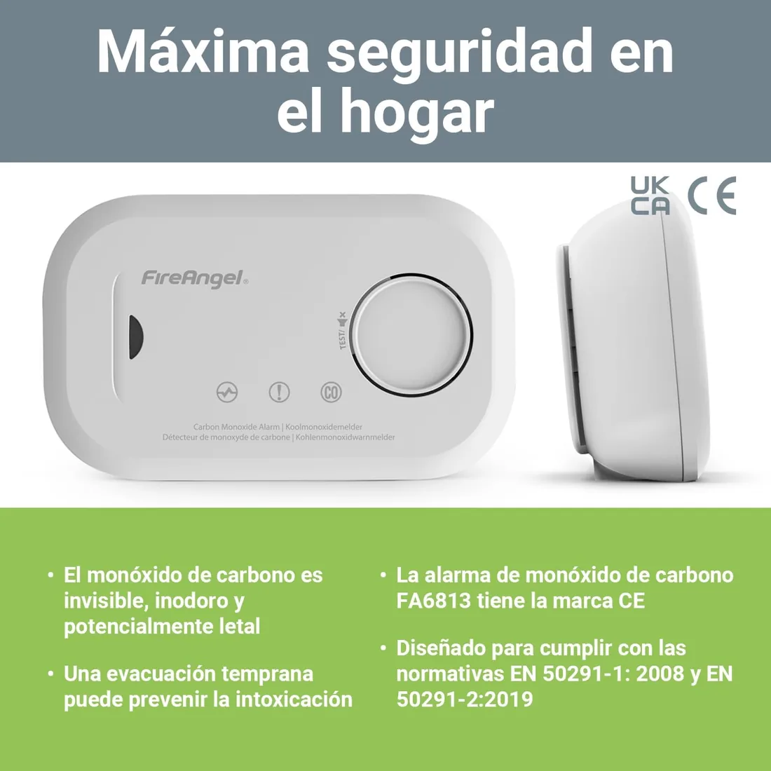 FireAngel FA6813 - Alarma y detector de monóxido de carbono - Sensor de 10 años de vida útil para el hogar con pilas AA - Detector de monóxido de carbono portátil de viaje - Monitor detector de CO con foto 3