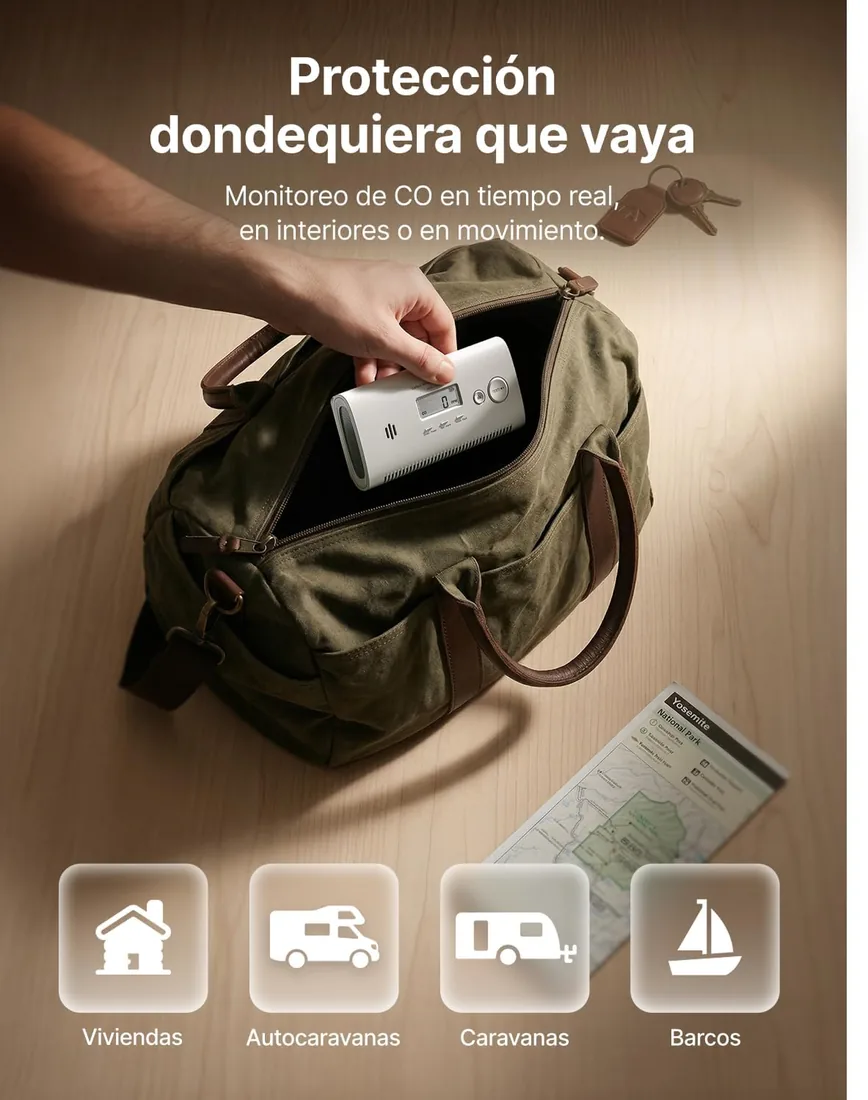 X-Sense Detector de Monóxido de Carbono Portátil EN 50291, Alarma de CO para Viajes, Autocaravana, Furgoneta Camper y Barco, Pantalla con Memoria de Pico, Pilas Reemplazables, XC0N-SR foto 2