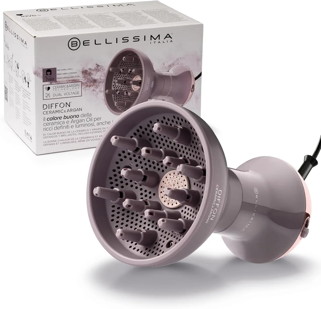 Bellissima Imetec Diffon Ceramic & Argan: Difusor para Cabello Rizado con Aceite de Argán para Rizos Definidos, Brillantes e Hidratados – Acción Anti-Frizz, Secado Suave, Doble Voltaje