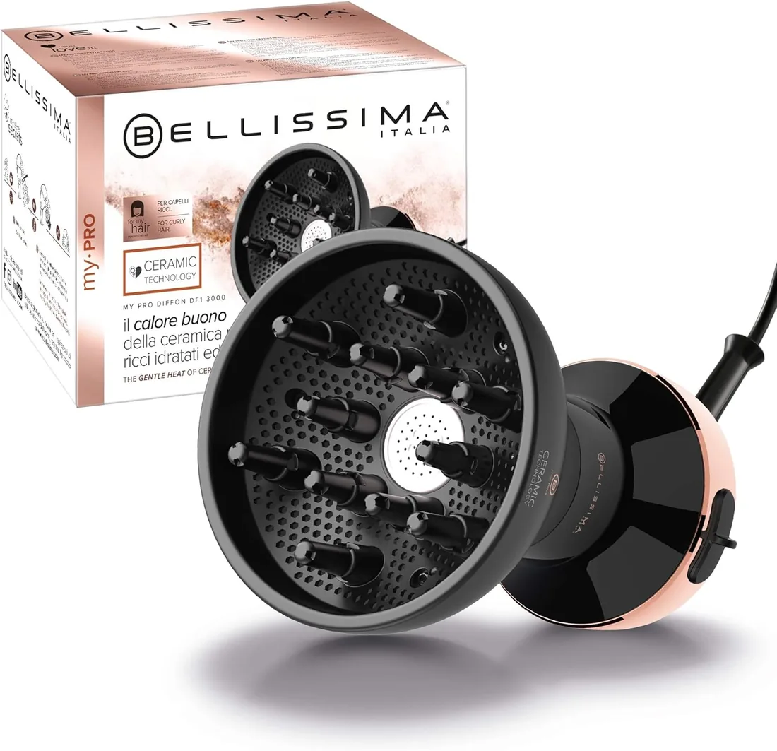 Bellissima Imetec My Pro Diffon Ceramic, Difusor de aire caliente para cabello rizado, tecnología cerámica, 700 W, 2 combinaciones aire/temperatura, secado delicado sin efecto encrespamiento, 700 W